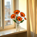 Stained Glass Orange Poppy Bouquet: Handmade Floral Arrangement in Frosted Vase