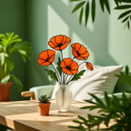 Stained Glass Orange Poppy Bouquet: Handmade Floral Arrangement in Frosted Vase