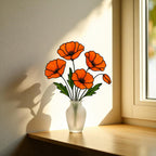 Stained Glass Orange Poppy Bouquet: Handmade Floral Arrangement in Frosted Vase