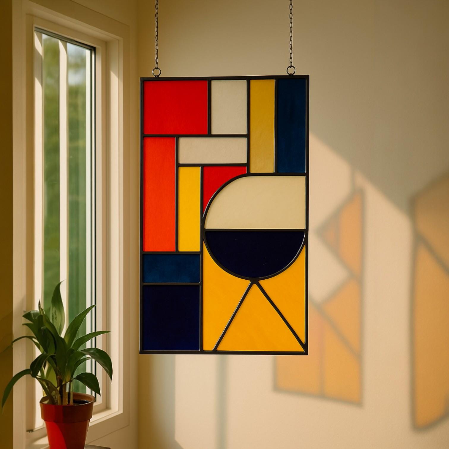 Stained Glass Sunburst Suncatcher: Mid Century Modern Boho Window Decor