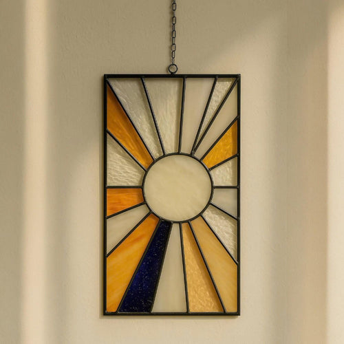 Stained Glass Sunburst Suncatcher: Mid Century Modern Boho Window Decor