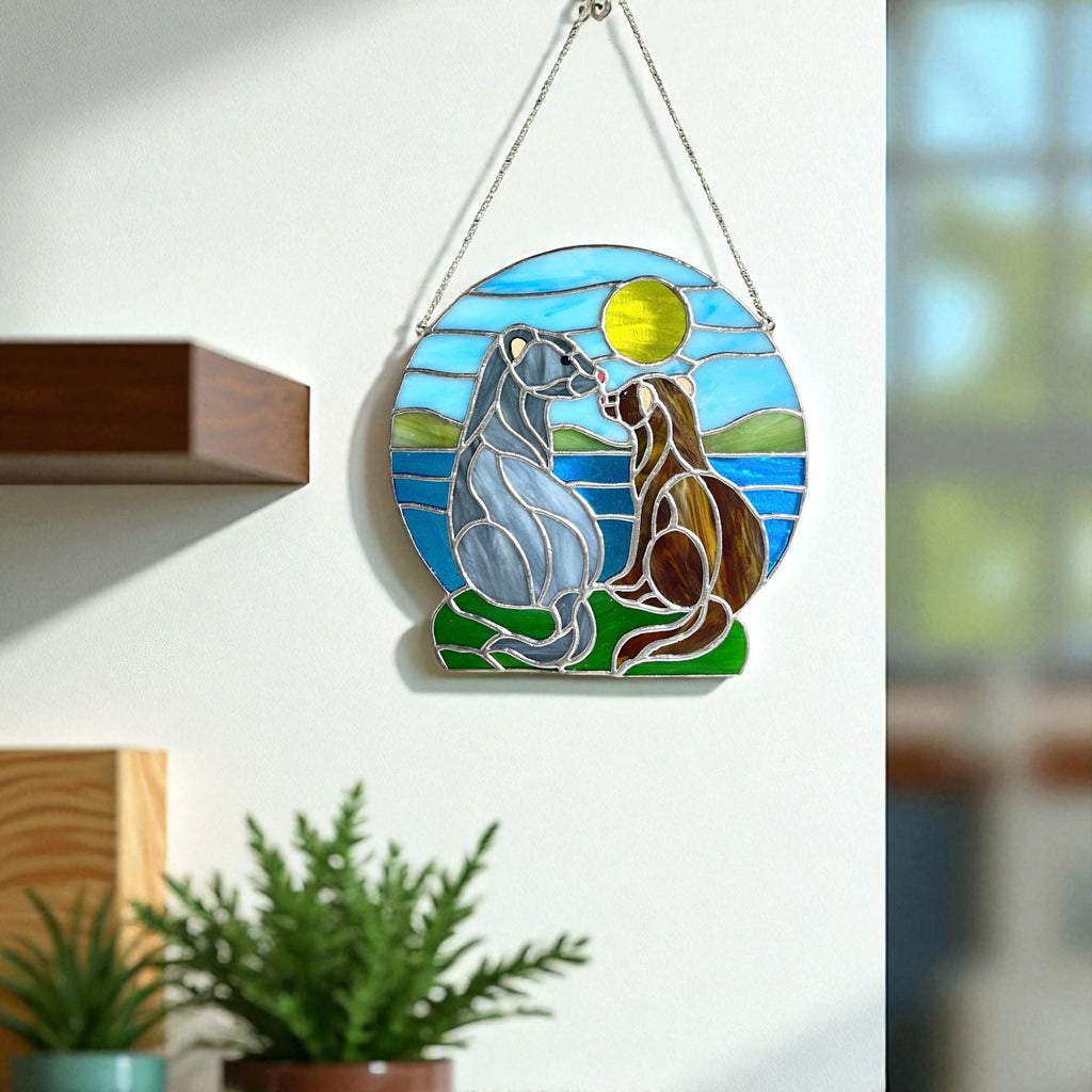 Stained Glass Otter Suncatcher: Handmade Window Hanging Art