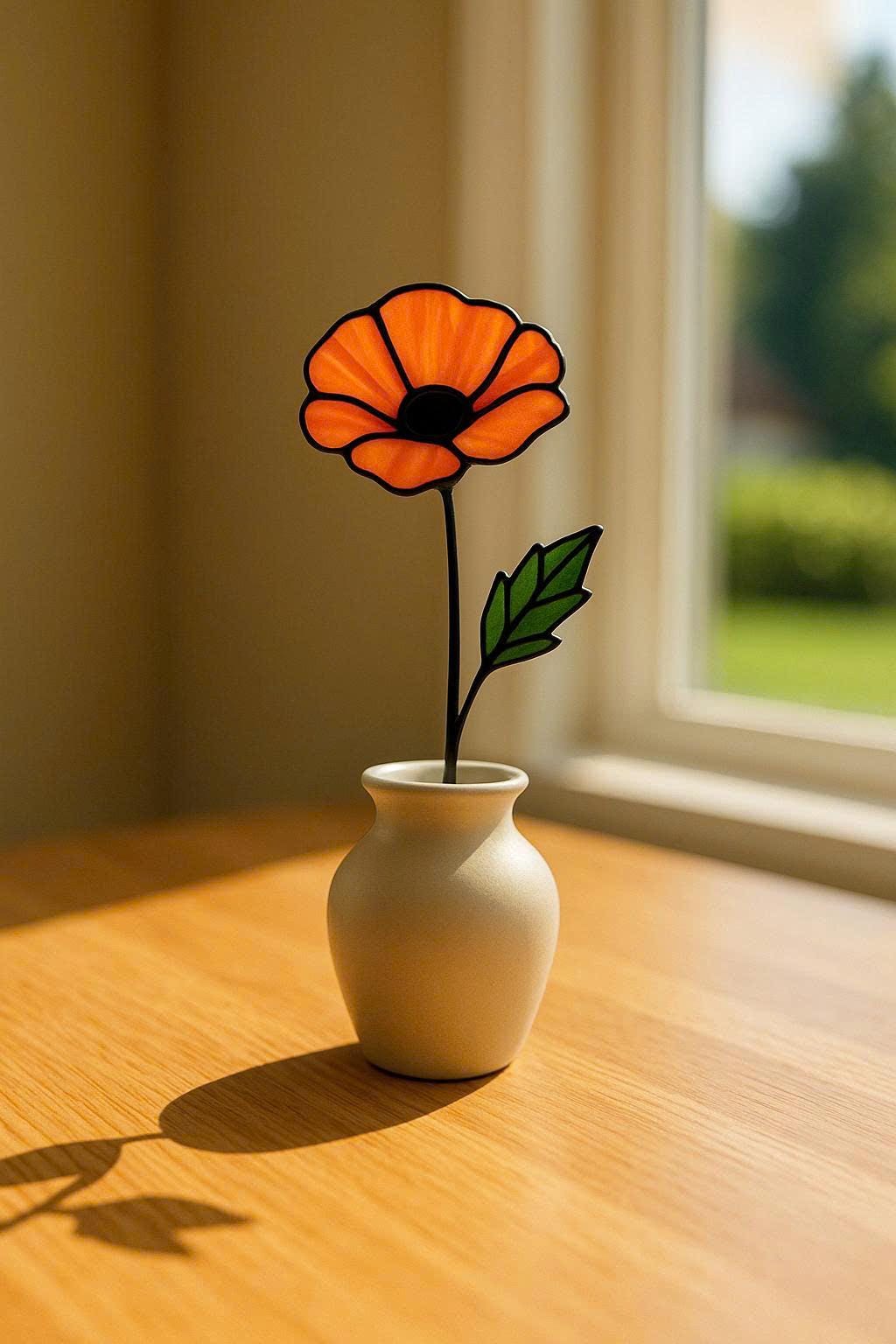 Stained Glass Poppy Bouquet: Handmade Floral Window Decor