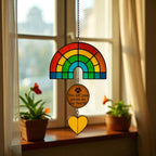 Rainbow Bridge Pet Memorial Suncatcher: Stained Glass Paw Prints Decor