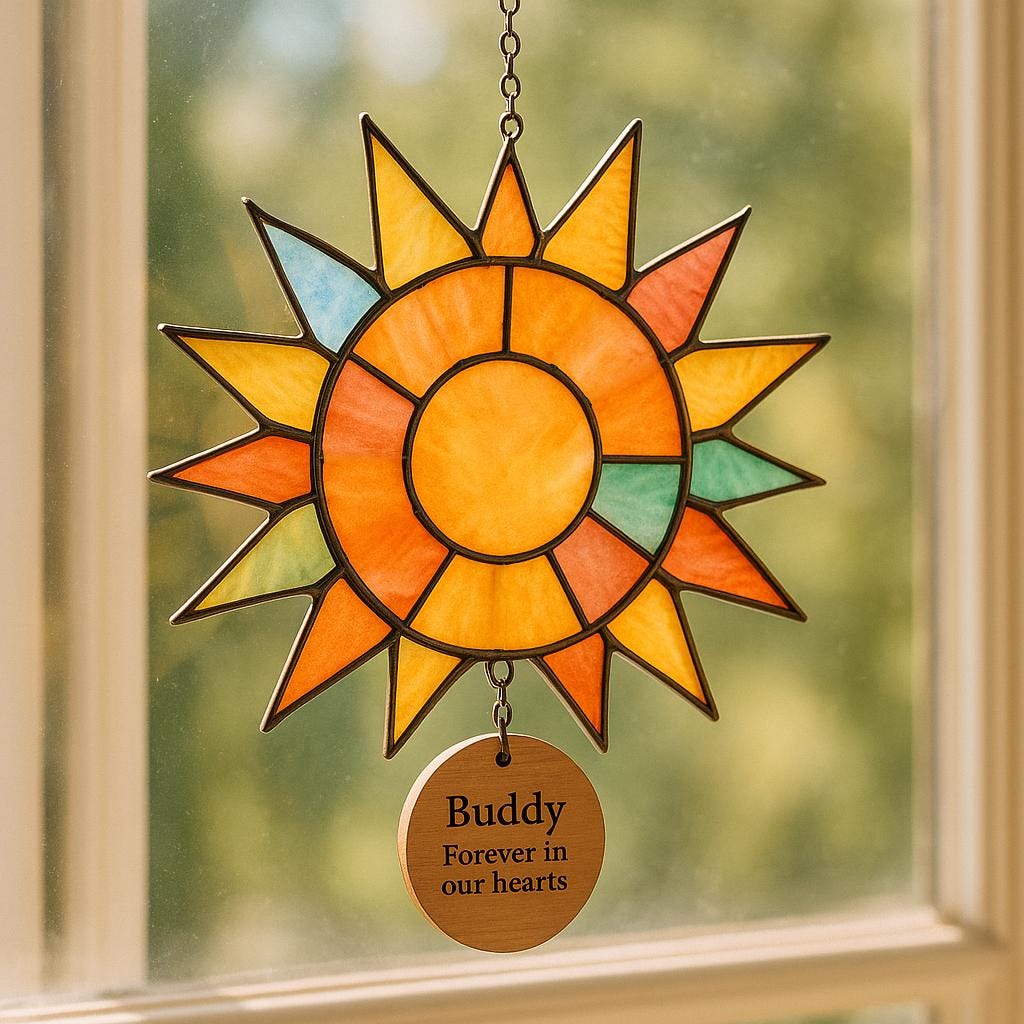 Personalized Stained Glass Pet Memorial Suncatcher - Dog Cat Remembrance