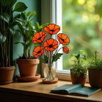 Stained Glass Poppy Bouquet: Handmade Floral Arrangement, Window Decor