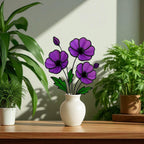 Stained Glass Purple Poppy Bouquet: Handmade Floral Table Decor
