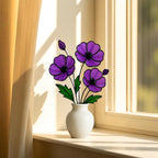 Stained Glass Purple Poppy Bouquet: Handmade Floral Table Decor