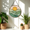 Stained Glass Sun and Mountain Suncatcher: Handmade Nature Art