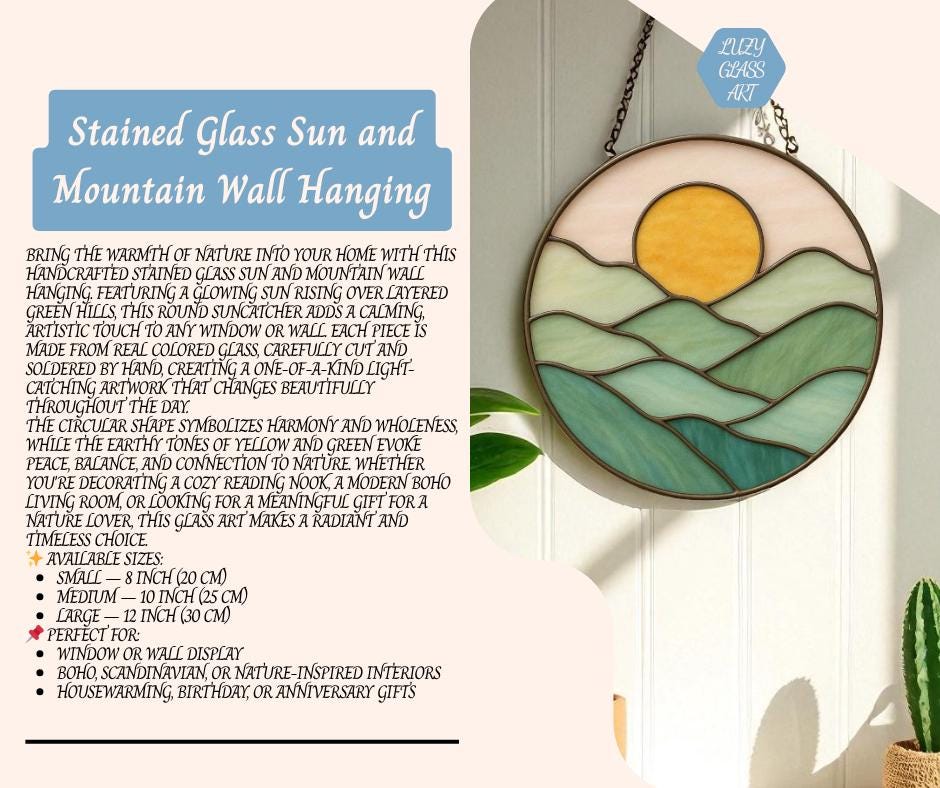 Stained Glass Sun and Mountain Suncatcher: Handmade Nature Art