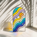 Arched Stained Glass Suncatcher: Rainbow Waves Window Decor