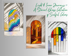 Arched Stained Glass Suncatcher: Rainbow Waves Window Decor