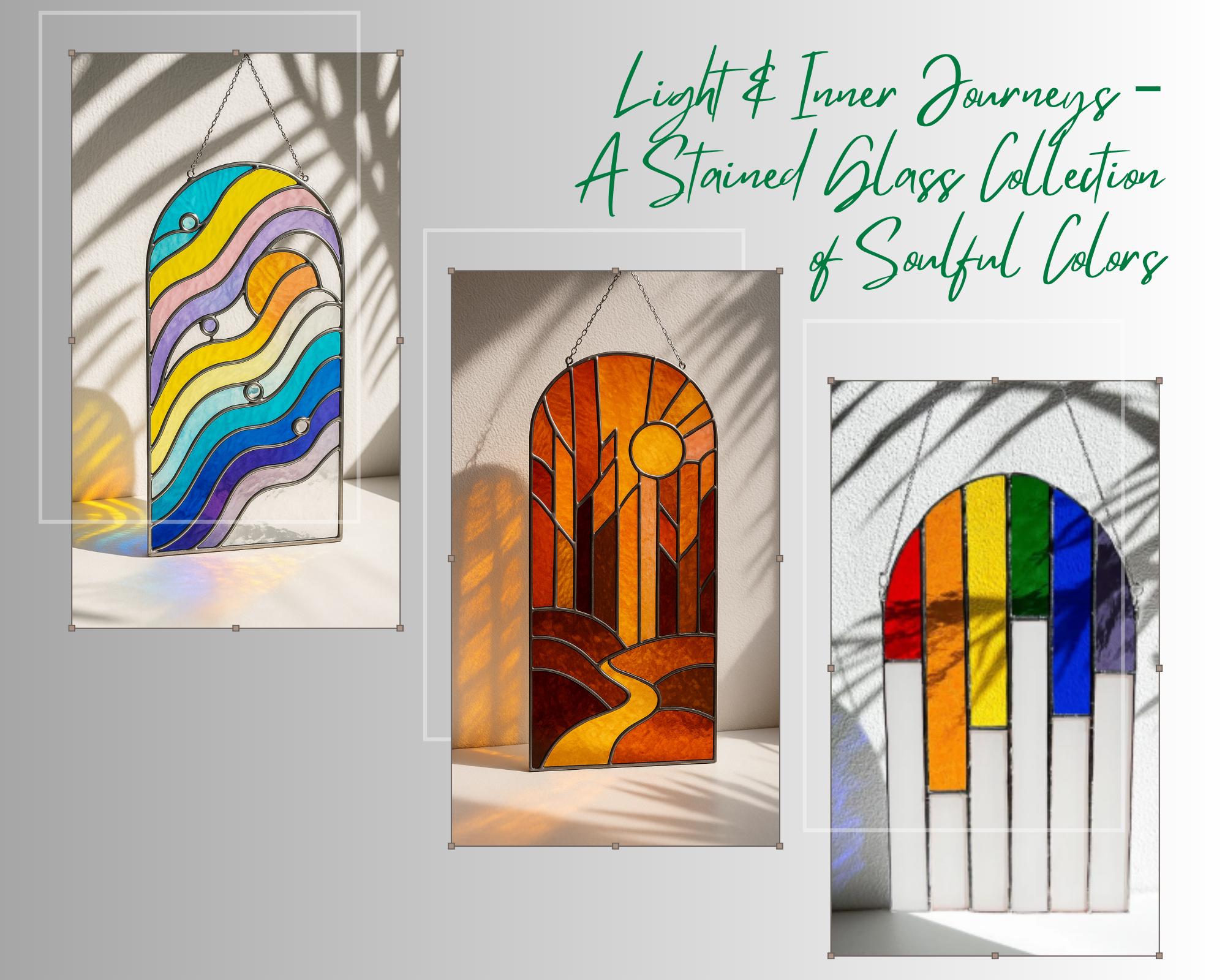 Arched Stained Glass Suncatcher: Rainbow Waves Window Decor