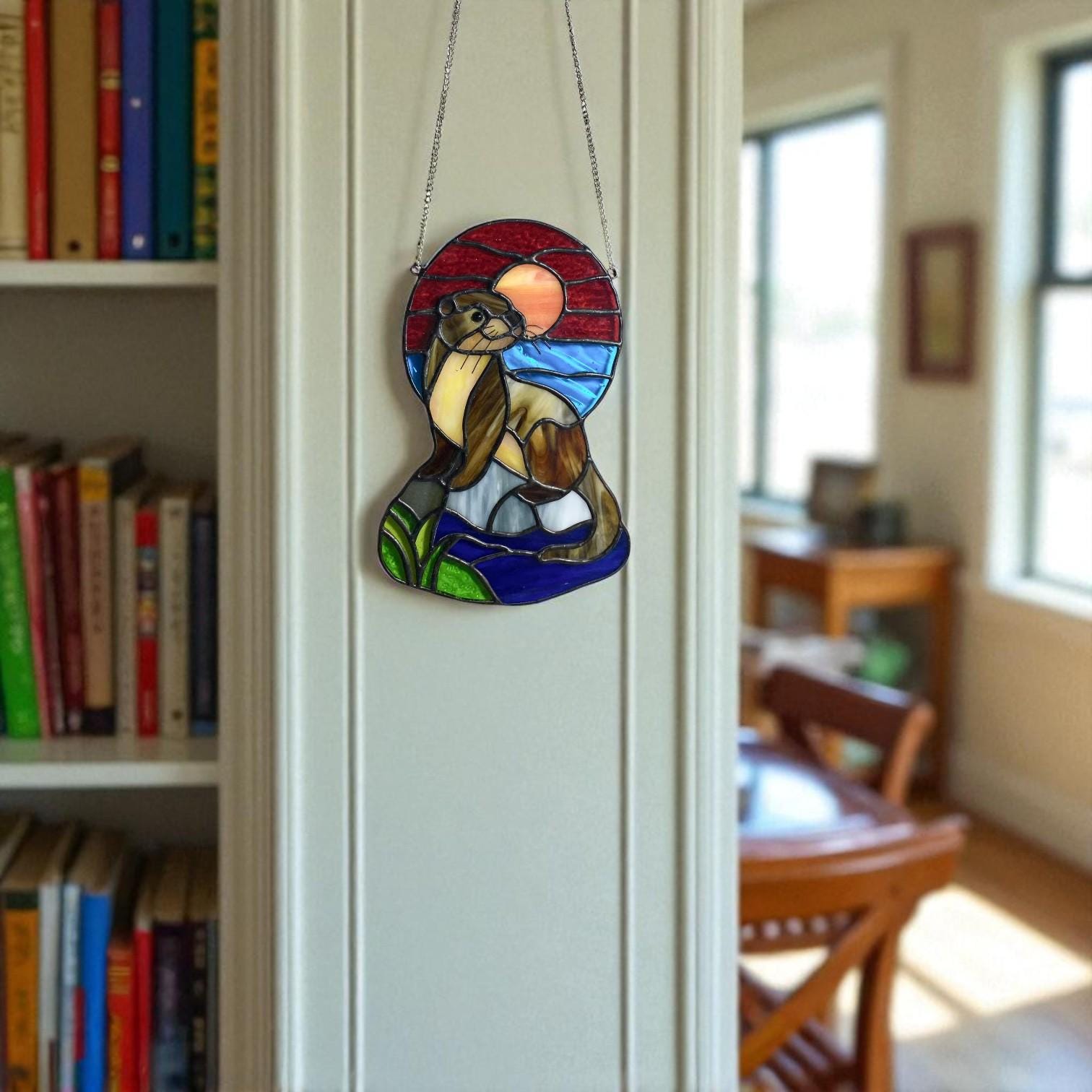 Stained Glass Otter Suncatcher: Handmade Window Hanging Art