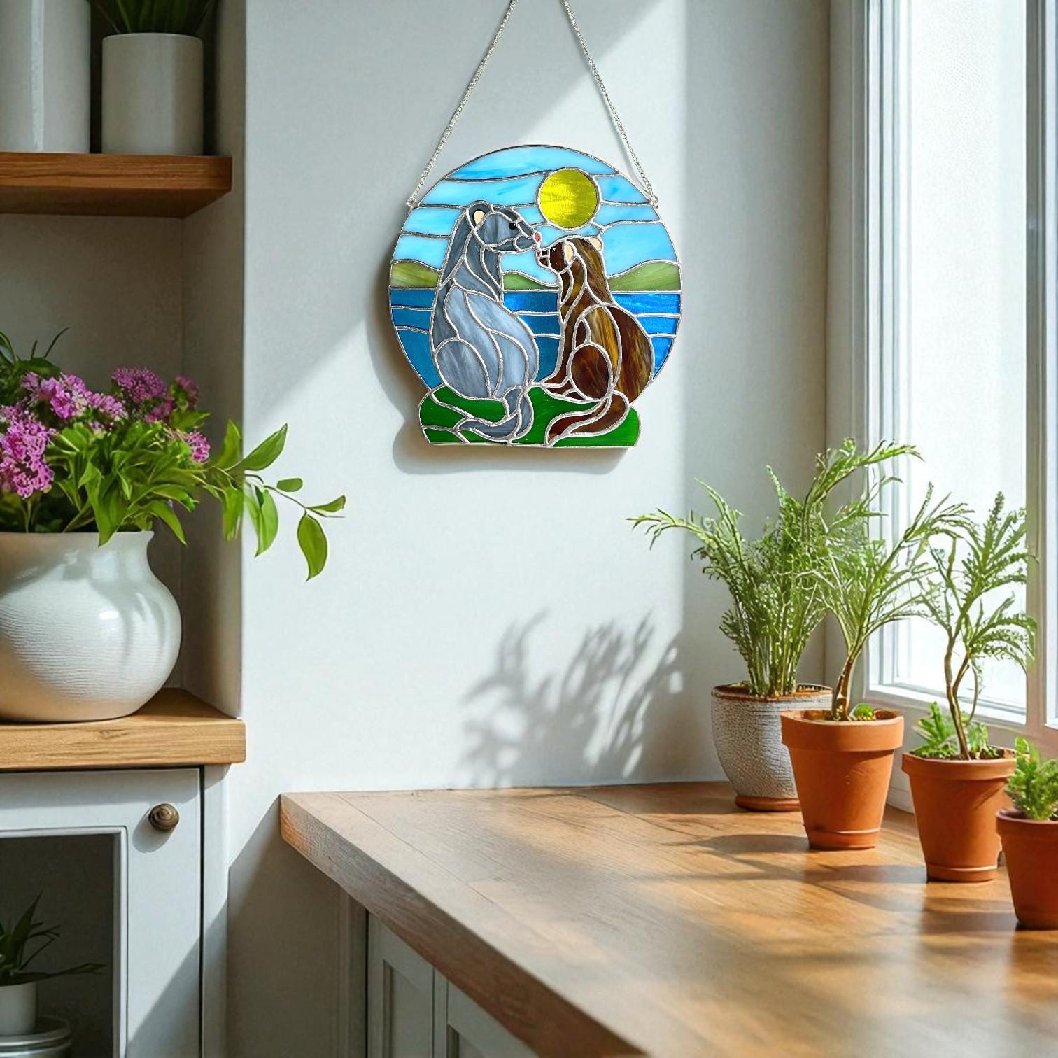 Stained Glass Otter Suncatcher: Handmade Window Hanging Art