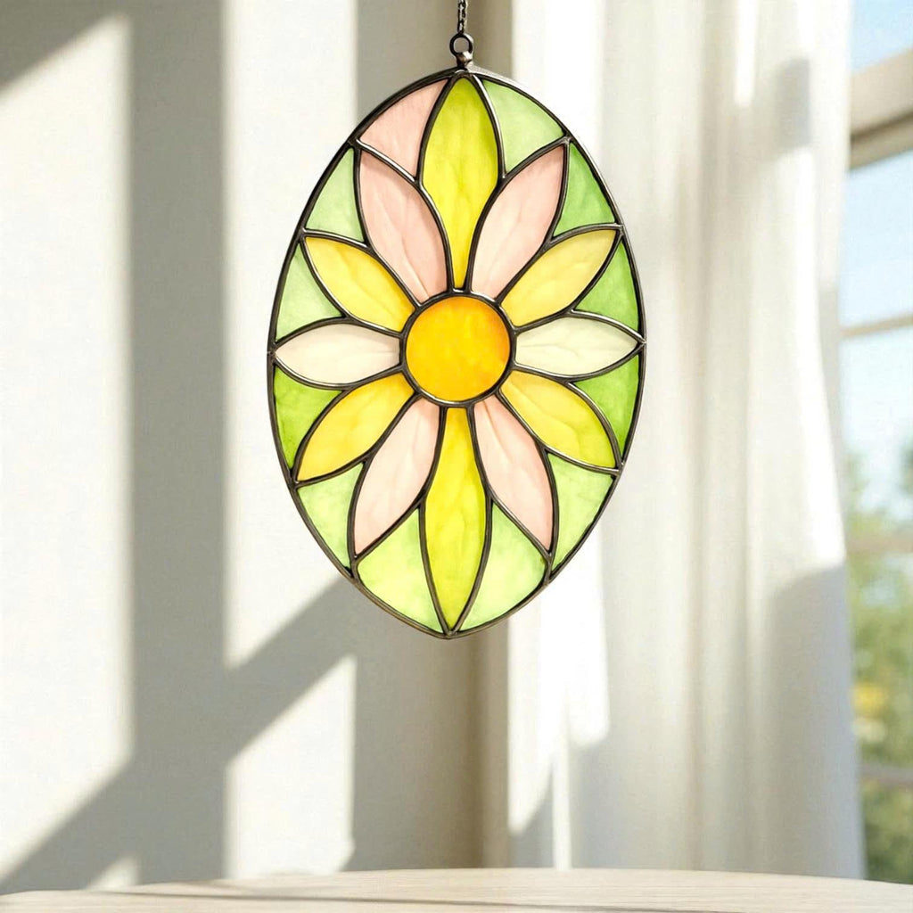 Handmade Stained Glass Flower Suncatcher: Pastel Boho Window Decor