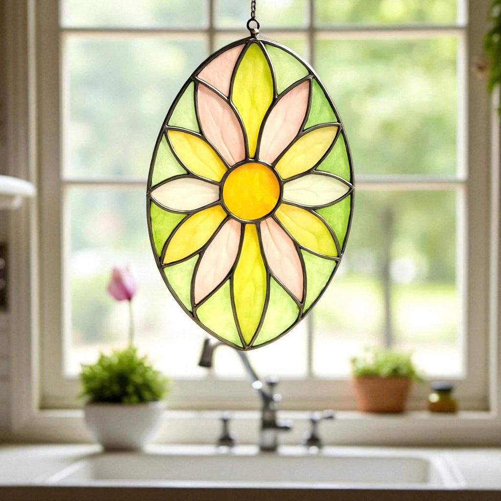 Handmade Stained Glass Flower Suncatcher: Pastel Boho Window Decor
