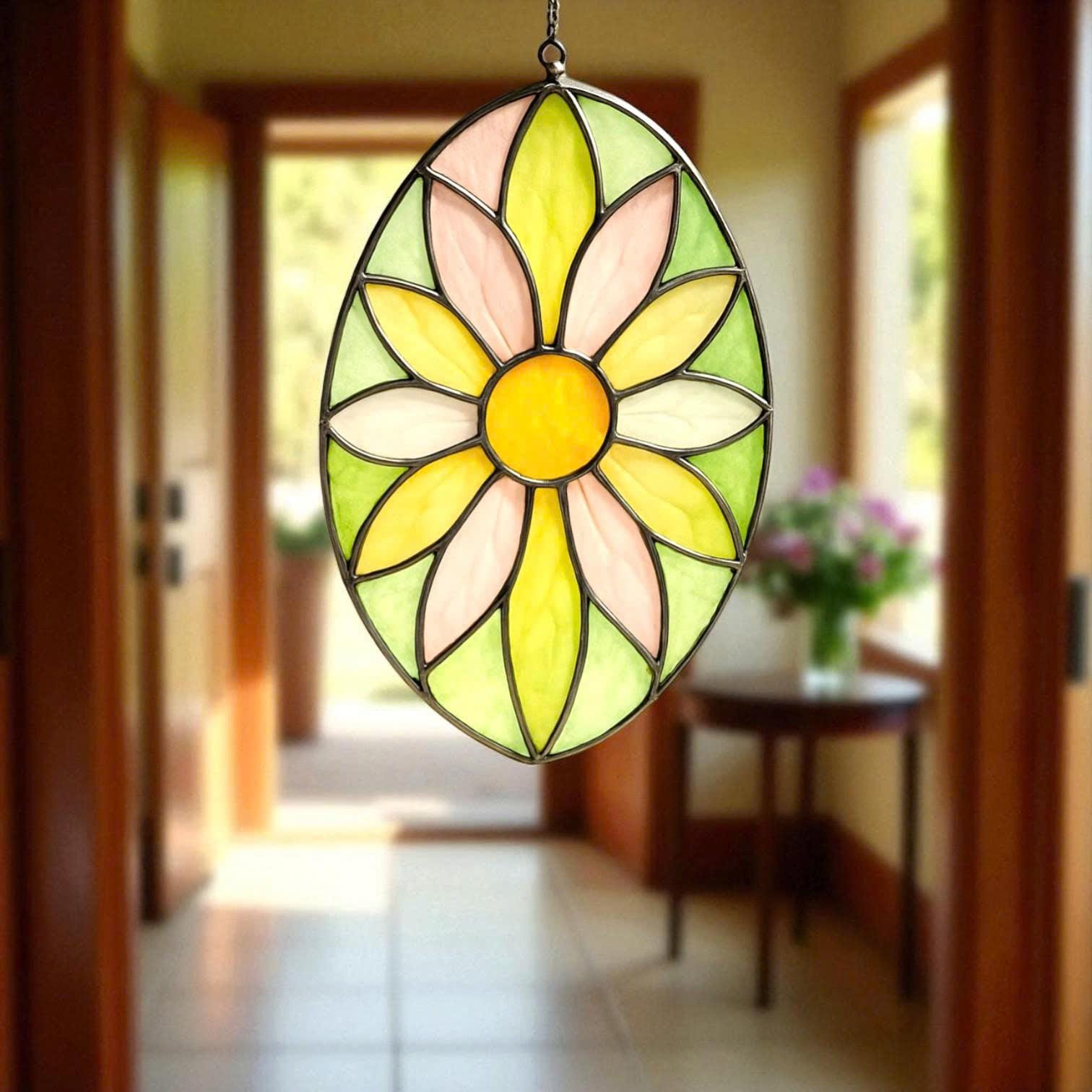 Handmade Stained Glass Flower Suncatcher: Pastel Boho Window Decor