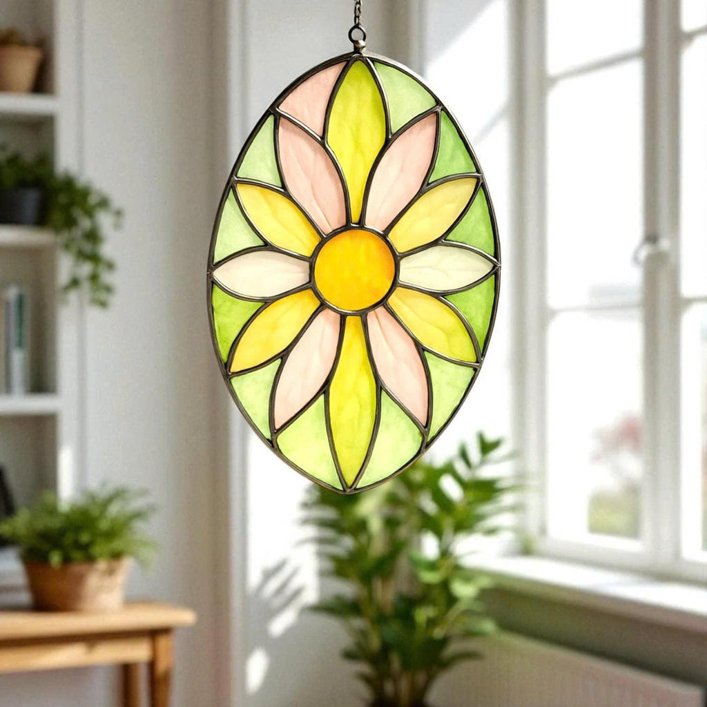 Handmade Stained Glass Flower Suncatcher: Pastel Boho Window Decor