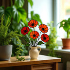 Stained Glass Poppy Bouquet: Handmade Floral Arrangement in Ceramic Pitcher