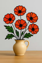 Stained Glass Poppy Bouquet: Handmade Floral Arrangement in Ceramic Pitcher