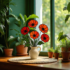 Stained Glass Poppy Bouquet: Handmade Floral Arrangement in Ceramic Pitcher