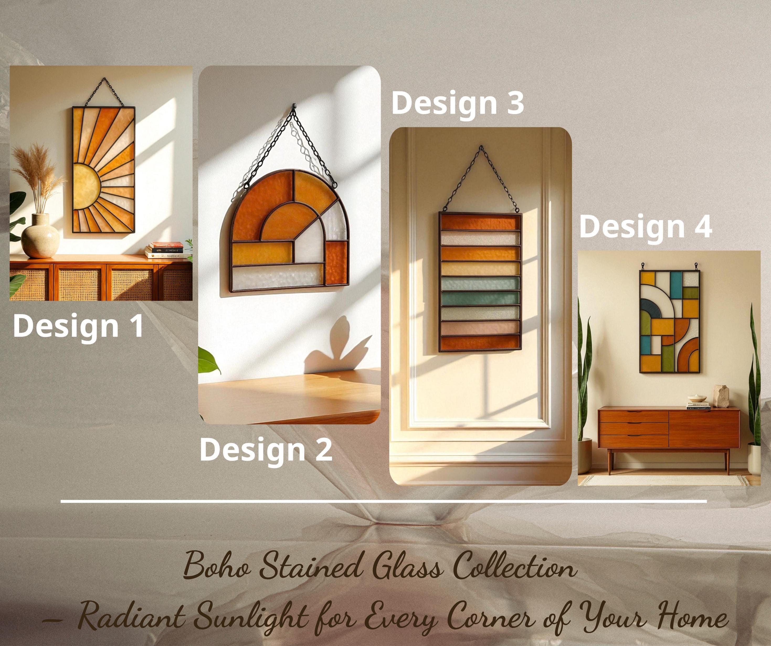 Boho Stained Glass Suncatcher: Geometric Wall Hanging, Retro Decor