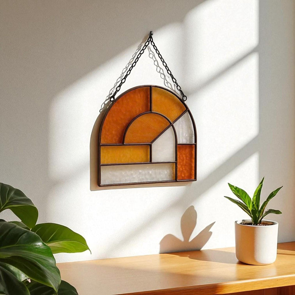 Boho Stained Glass Suncatcher: Geometric Wall Hanging, Retro Decor