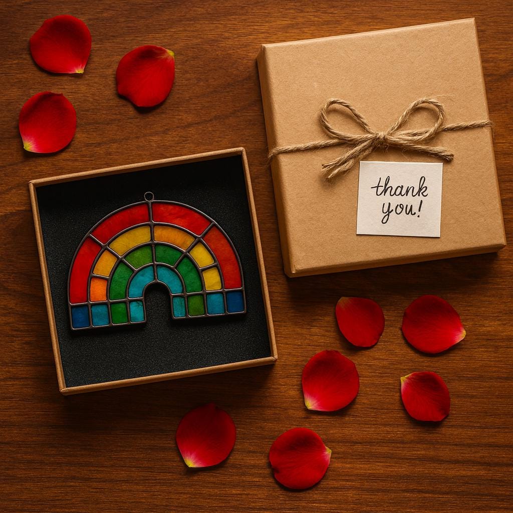 Rainbow Stained Glass Suncatcher – Handmade Colorful Window Hanging for Positive Energy & Pride Decor