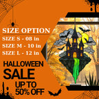 Halloween Stained Glass Castle Suncatcher: Spooky Haunted House Window Decor