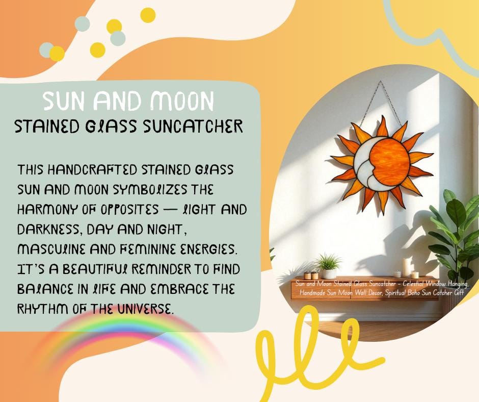 Stained Glass Sun Suncatcher with Beveled Center | Celestial Boho Window Decor | Rainbow Maker Prism Art | Sunshine Gift for Her