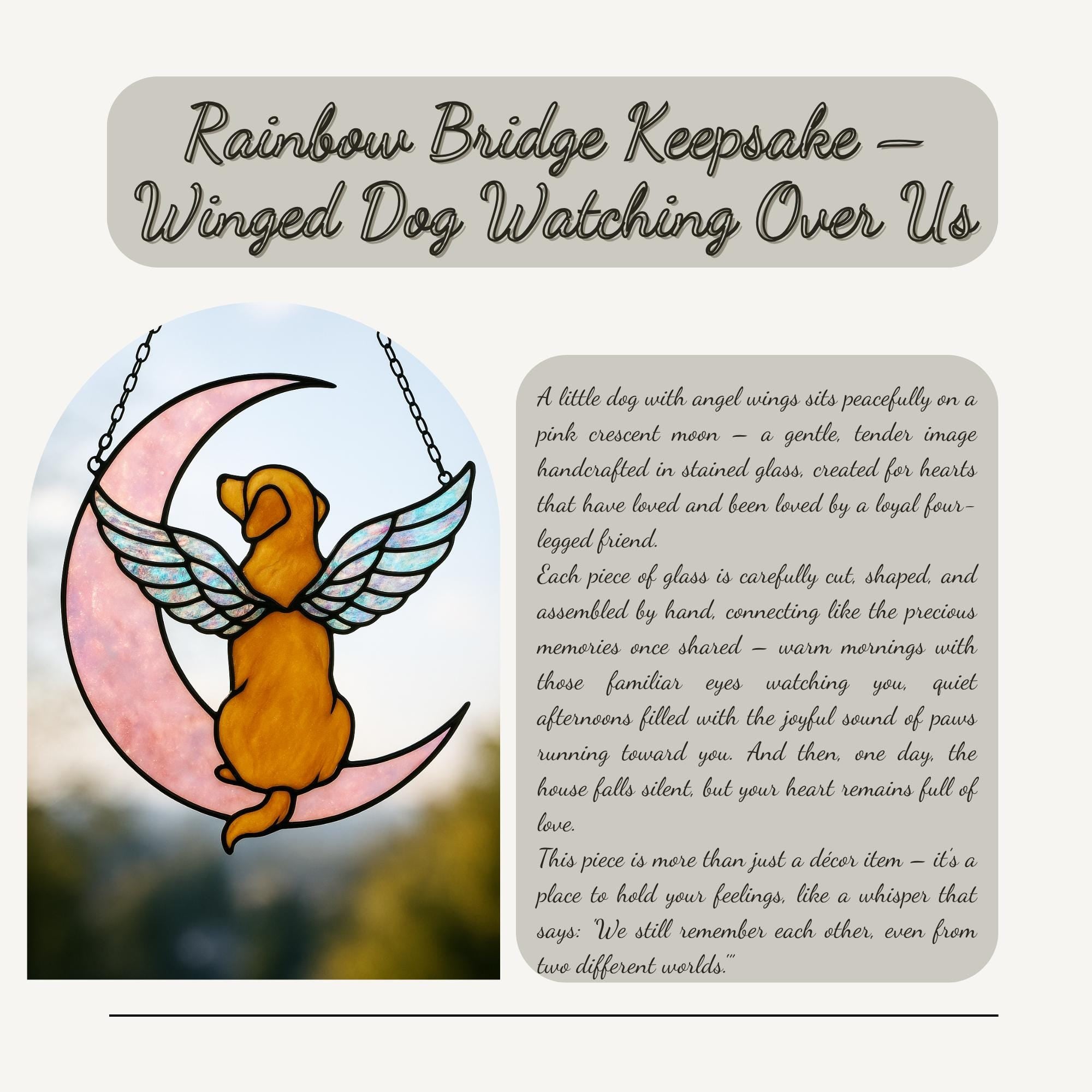 Custom Dog Memorial Gift, Stained Glass Angel Dog on Moon, Pet Loss Sympathy Gift, Rainbow Bridge Suncatcher, Personalized Dog Portrait