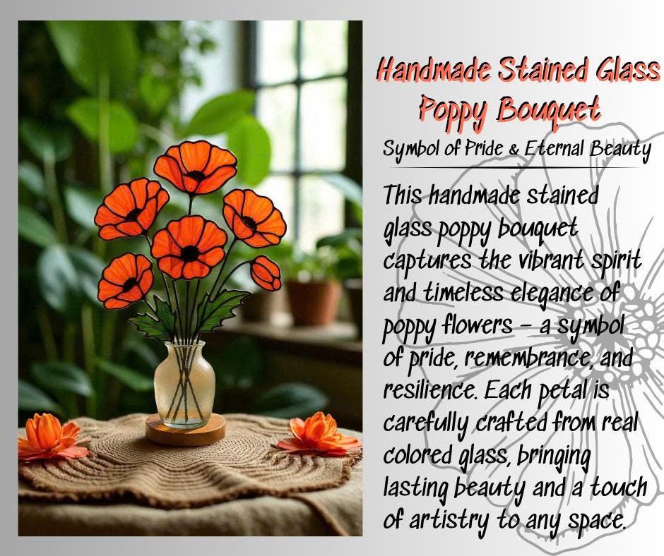 Stained Glass Poppy Bouquet: Handmade Floral Arrangement, Window Decor