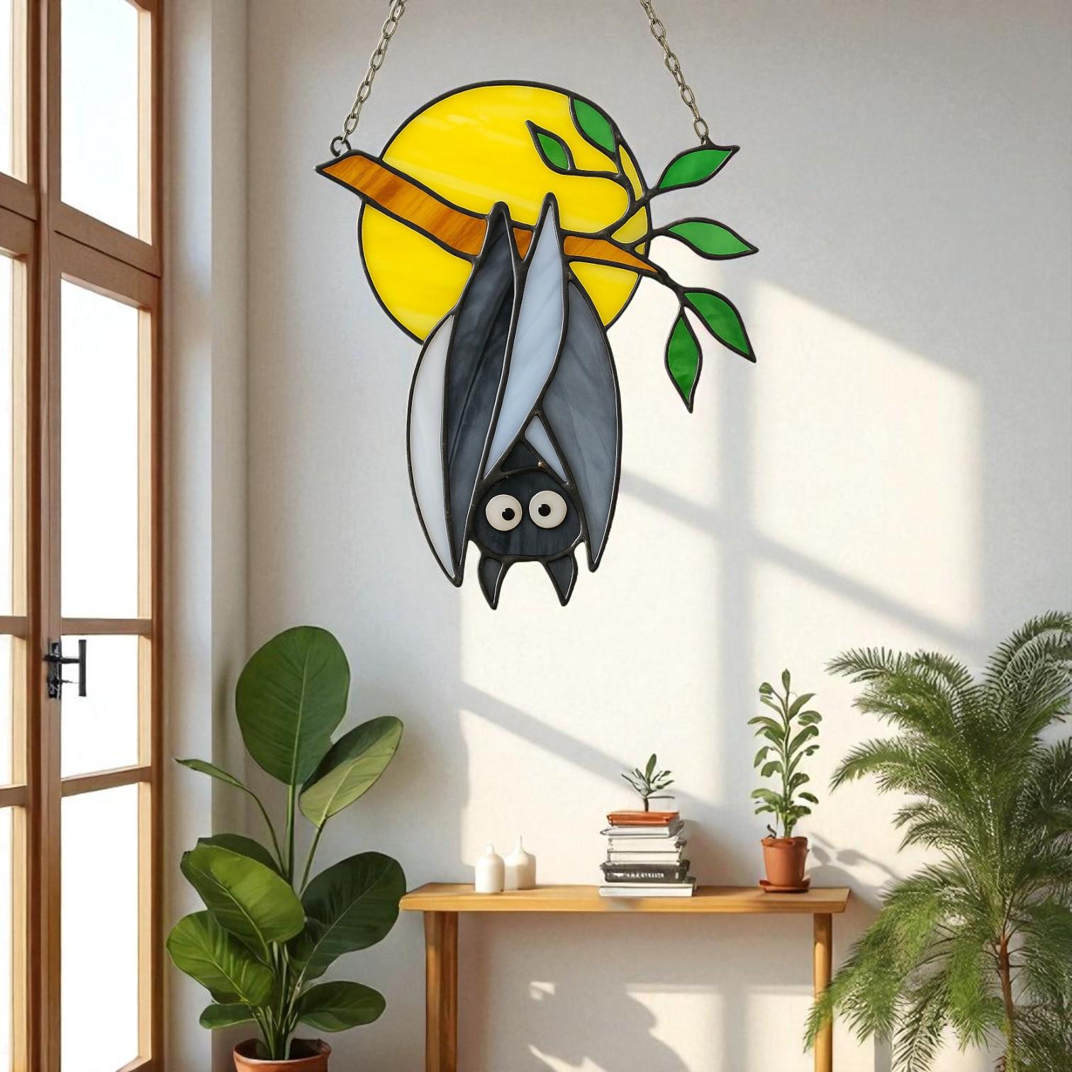Stained Glass Bat Suncatcher: Halloween Gothic Window Decor