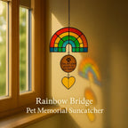 Rainbow Bridge Pet Memorial Suncatcher: Stained Glass Paw Prints Decor