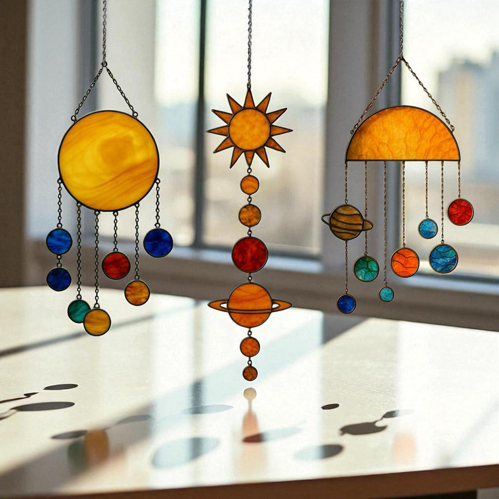 Stained Glass Solar System Suncatcher: Handmade Celestial Window Hanging