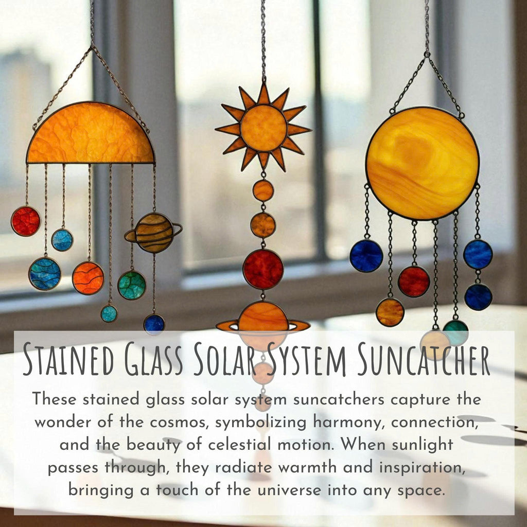 Stained Glass Solar System Suncatcher: Handmade Celestial Window Hanging