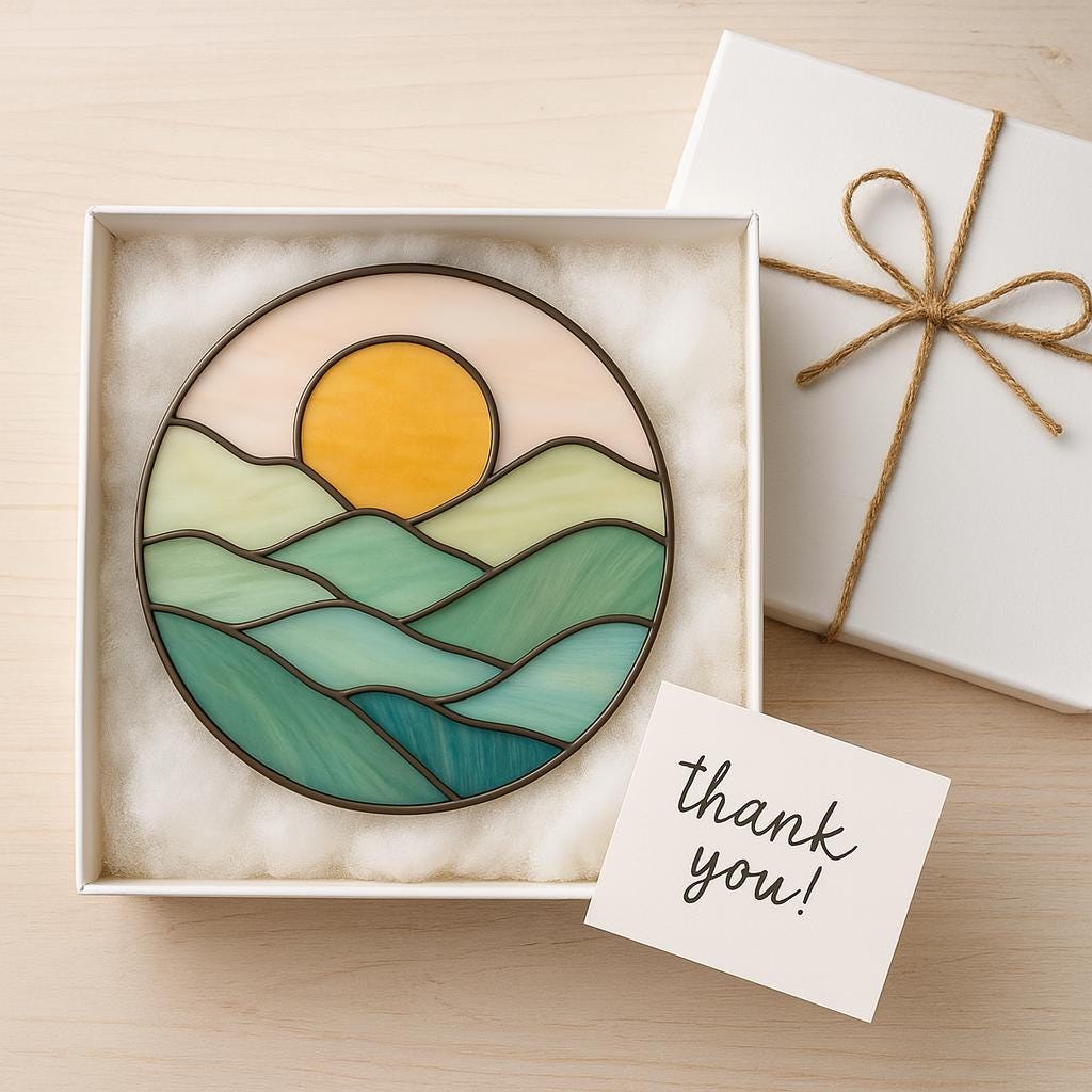 Stained Glass Sun and Mountain Suncatcher: Handmade Nature Art