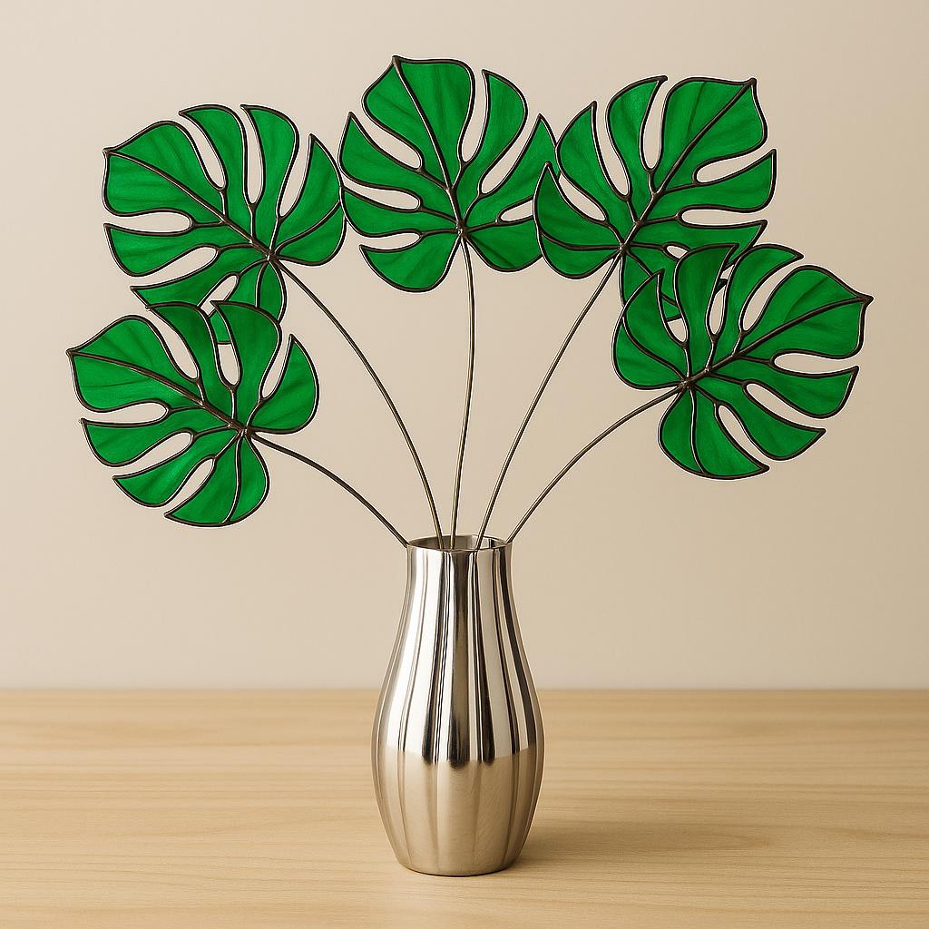 Monstera leaves 1 set of 3 - 5 stained glass decor,Home table desk plant decor- garden plant-Boho Decor gift,Gift for mom,Mothers day gift