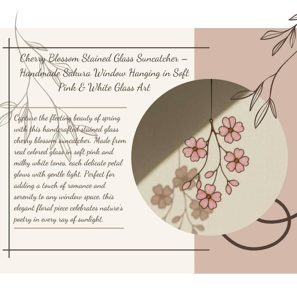 Cherry Blossom Stained Glass Suncatcher: Japandi Window Art