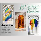 Arched Stained Glass Suncatcher: Rainbow Waves Window Decor