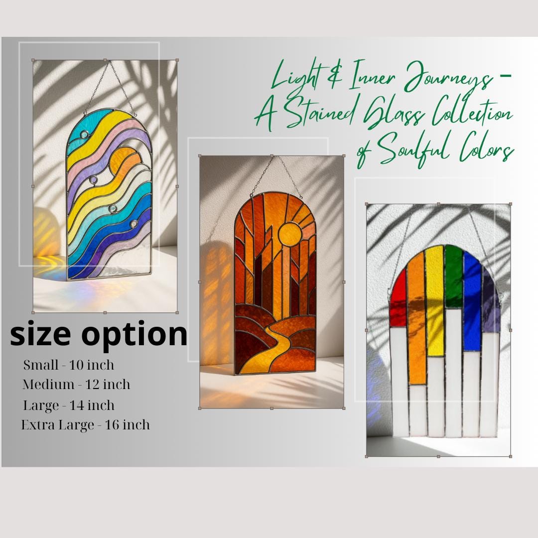 Arched Stained Glass Suncatcher: Rainbow Waves Window Decor