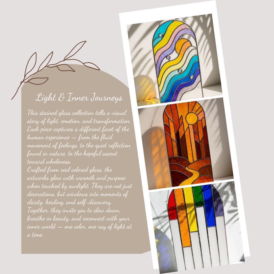 Arched Stained Glass Suncatcher: Rainbow Waves Window Decor
