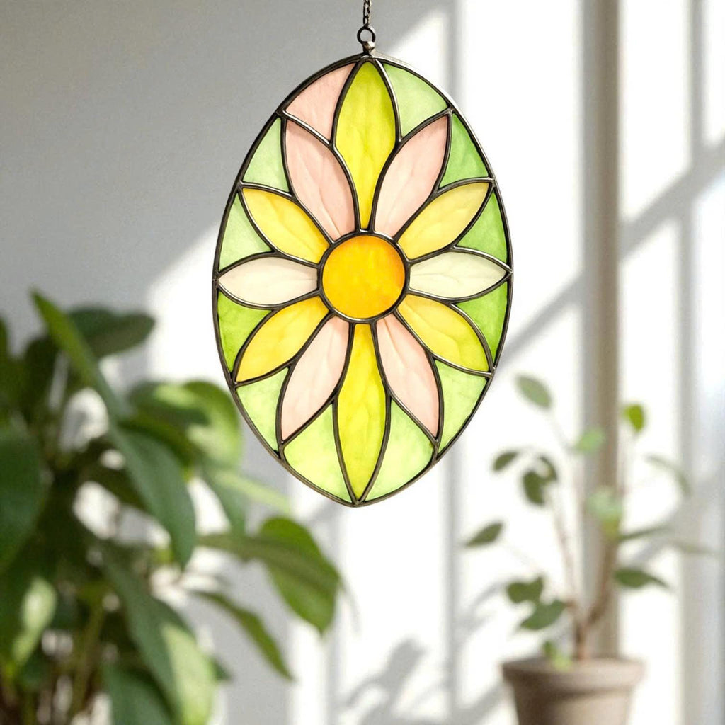 Handmade Stained Glass Flower Suncatcher: Pastel Boho Window Decor