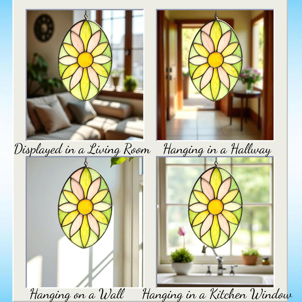 Handmade Stained Glass Flower Suncatcher: Pastel Boho Window Decor