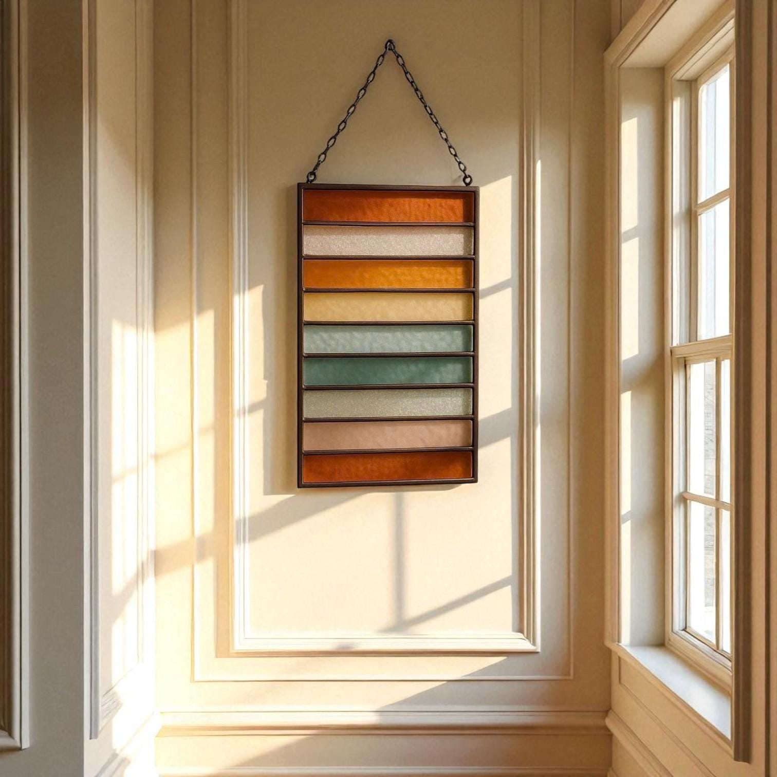 Boho Stained Glass Suncatcher: Geometric Wall Hanging, Retro Decor
