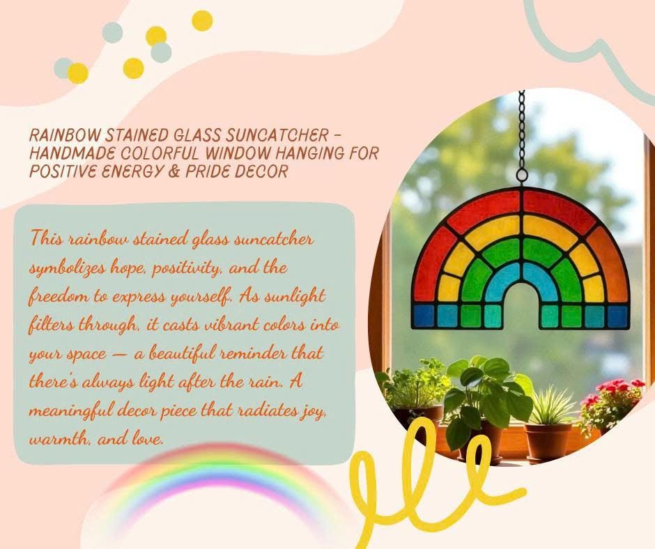 Rainbow Stained Glass Suncatcher – Handmade Colorful Window Hanging for Positive Energy & Pride Decor