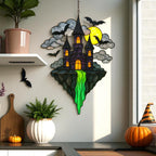 Halloween Stained Glass Castle Suncatcher: Spooky Haunted House Window Decor