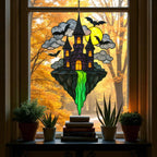 Halloween Stained Glass Castle Suncatcher: Spooky Haunted House Window Decor