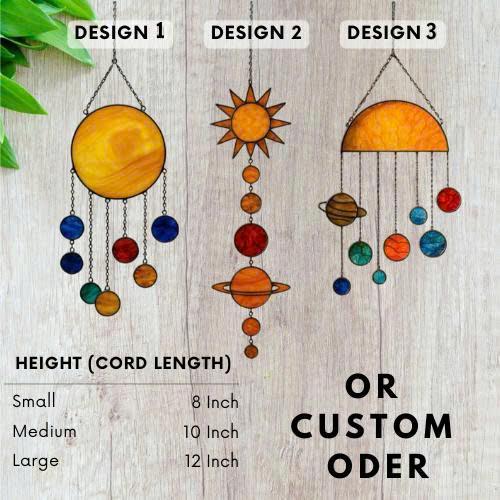Stained Glass Solar System Suncatcher: Handmade Celestial Window Hanging
